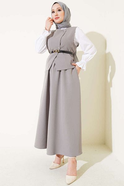 Maystore Double Suit with Cross Button Vest and Skirt