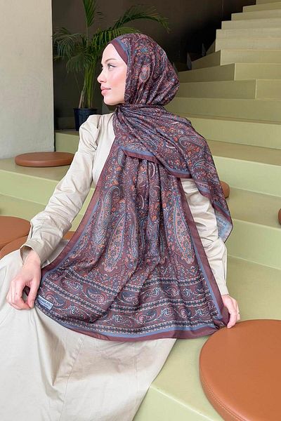 lamelif.com شال بني ناعم منقوش بتصميم عتيق
