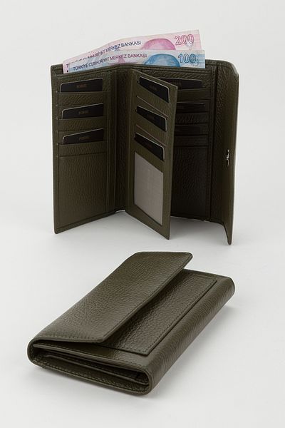 Fossil Boxed Genuine Leather Khaki Medium Size Multi-Compartment Women's Hand Portfolio Card Holder Wallet