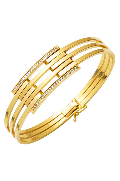 Bilezikci Sıra Taşlı 14 Ayar Altın Kaburga Bilezik