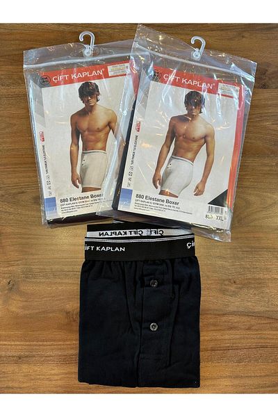 Çift Kaplan Ανδρικά Boxers - No Take Downs, No Take Ups Κουμπιά, Βαμβάκι και Lycra 3 Πακέτο ΜΑΥΡΟ