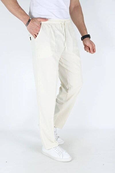 BEYAZTOPTAN Unisex Ecru Hambez Elastic Comfortable Fit Cotton Battal Training Pants