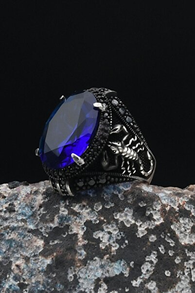 Prestige Akrep Figürlü 925 Ayar Gümüş Erkek Yüzüğü Lacivert Zirkon Taşlı Zirk...