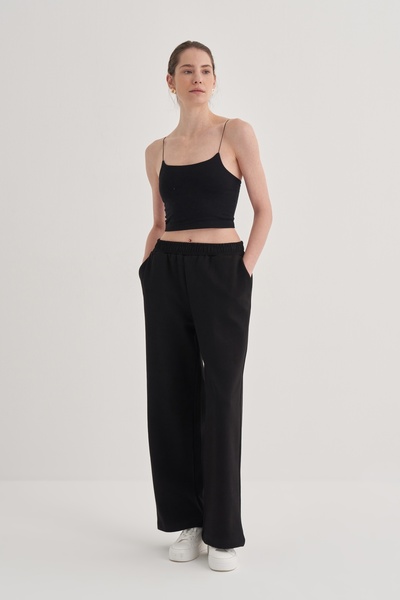 EBU Prive Γυναικείο Ατσάλινο Πλεκτό παντελόνι palazzo Μαύρο