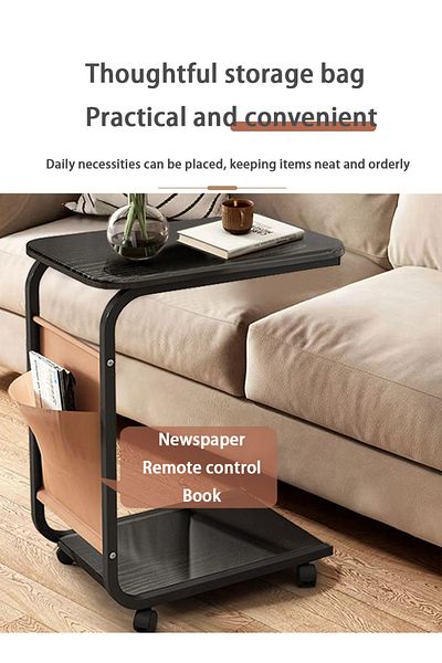 EqiEch C-Shaped Side Table with Storage Bag for Couch & Bed, 45x30x65cm