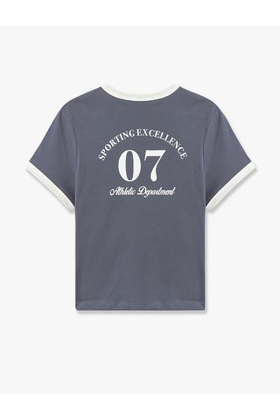 Koton Short Sleeve Crew Neck T-Shirt with College Print on the Back