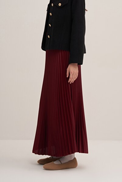 EBU Prive Kadın Piliseli Etek Bordo
