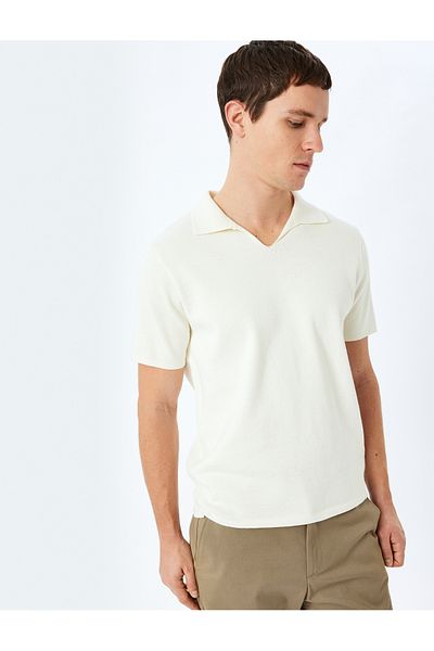 Koton Cotton V Polo Neck Short Sleeve Knitwear T-Shirt