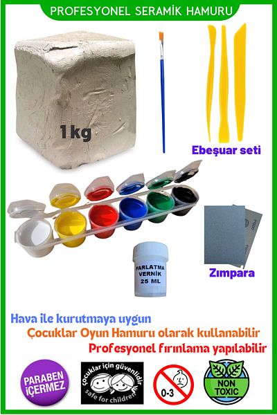 O&S Oyun ve Sanat Eğlen-Üret Ceramic Plasticine Starter Set, Clay Mud Natural Play Plasticine