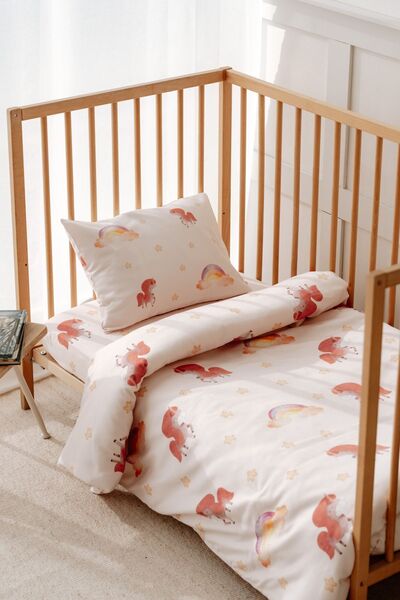 Lollie Baby&Kids سرير أطفال بنمط وحيد القرن وسرير بارك - طقم غطاء لحاف وملاءة...