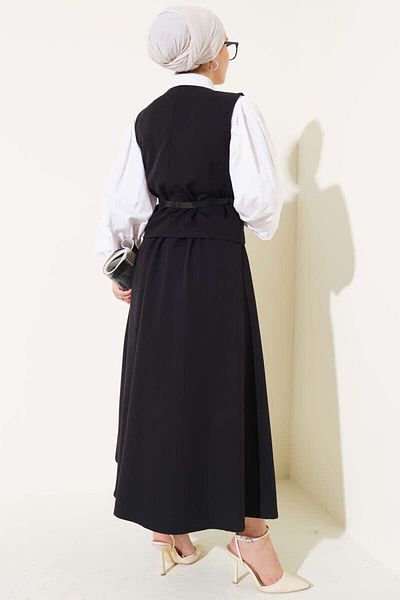 Maystore Double Suit with Cross Button Vest and Skirt