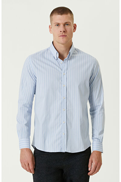 Network Mavi Comfort Fit Çizgili Gömlek