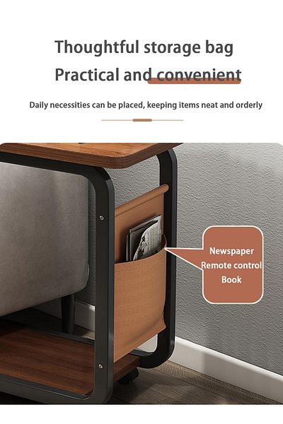 EqiEch C-Shaped Side Table with Storage Bag for Couch & Bed, 45x30x65cm