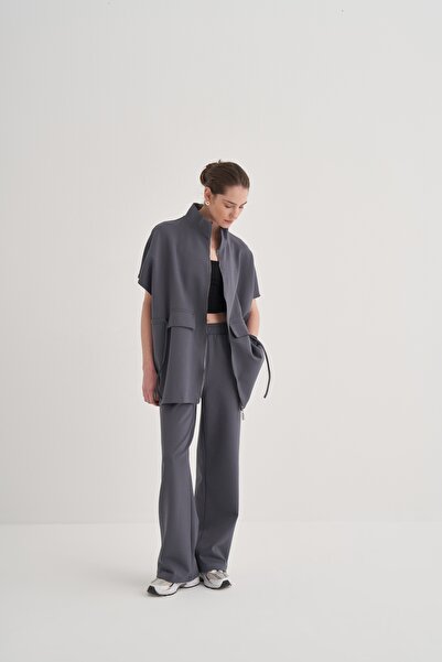 EBU Prive Women's Steel Knit Palazzo Trousers Smoke