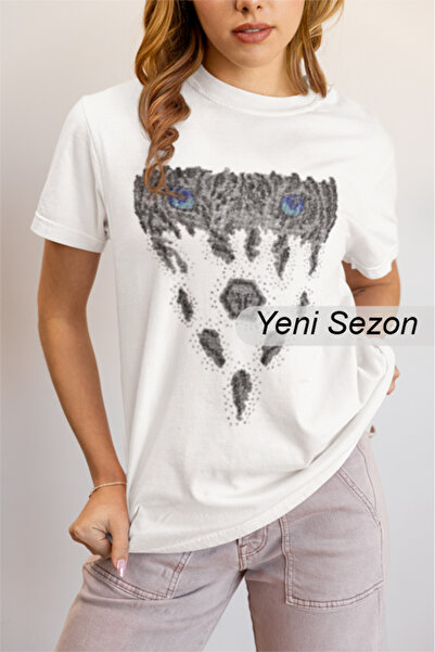 Cyrstal Taşlı Büyük Beden Bisiklet Yaka Kısa Kollu Pamuk Şık Siyah Kadın T-shirt