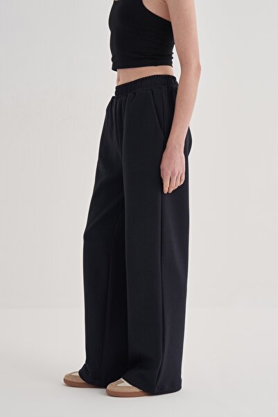 EBU Prive Women's Steel Knitted Palazzo Trousers Navy Blue