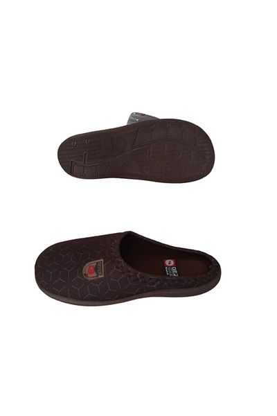 GEZER Men's Brown Stripe Patterned Orthopedic Poly Sole Indoor Daily Slippers