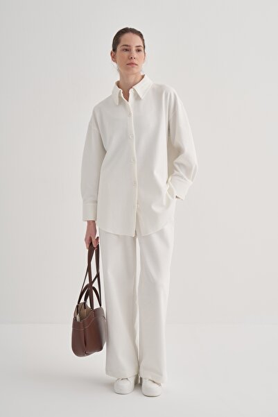 EBU Prive Βασικό γυναικείο πουκάμισο εκρού - Ατσάλινο πλεκτό