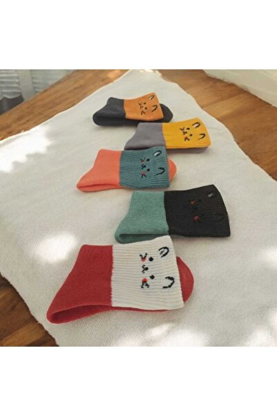 HAYEL 5 чифта многоцветни сладки котешки шарки унисекс момичета момчета зимни кърпи за тенис високо качество