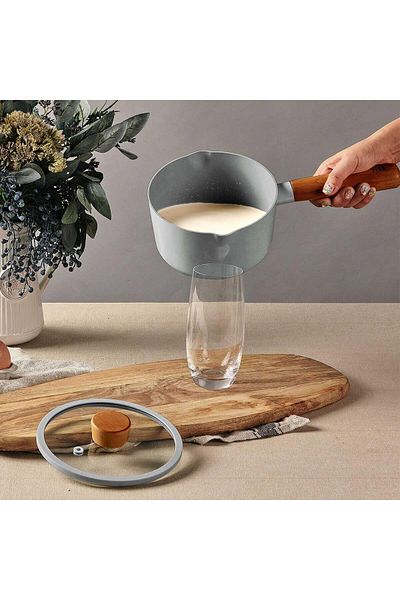 NEOFLAM Gray Aluminum Fika Milk Pan with Glass Lid, 16cm