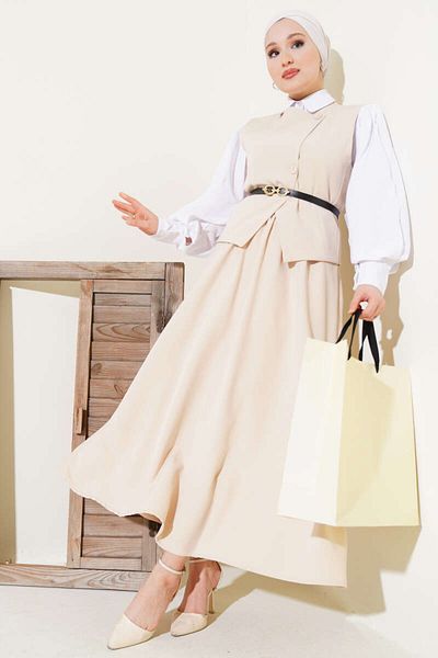 Maystore Double Suit with Cross Button Vest and Skirt