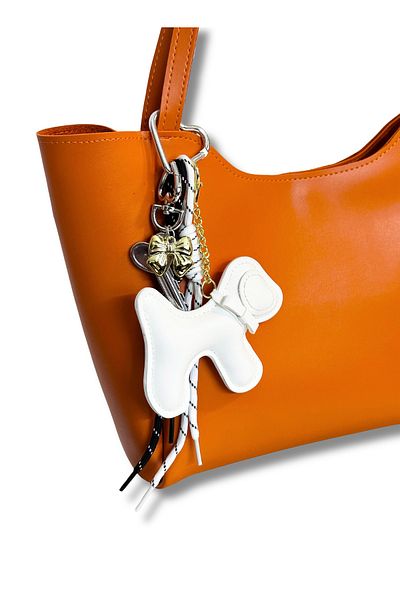 Kontes Women's Dog Bag Charm Detailed, Zippered and Snap Closure Orange Shopper Hand and Shoulder Bag