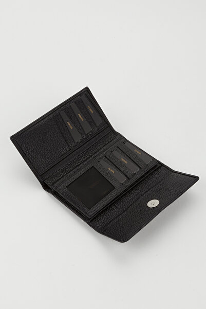 Fossil Kutulu Hakiki Deri Siyah Orta Boy Çok Gözlü Kadın El Portföyü Kartlık Cüzdan