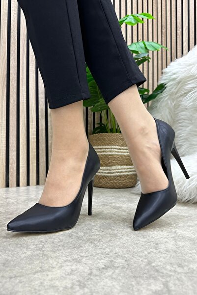 Allyup Καθημερινά γυναικεία μαύρα δερμάτινα στιλέτο με μυτερά παπούτσια με άν...