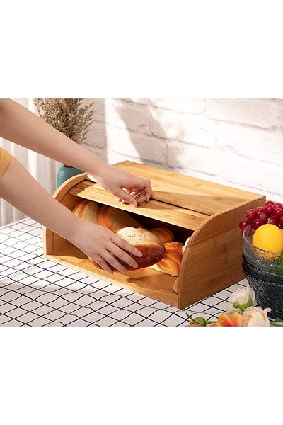 ALMUFARREJ Natural Bamboo Bread Basket Kitchen Bread Storage with Roll Top Lid