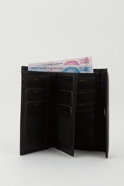 Fossil Boxed Genuine Leather Black Medium Size Multi-Compartment Women's Hand Portfolio Card Holder Wallet