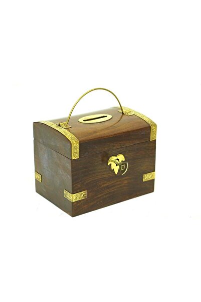 MNK Home Wooden Lockable Piggy Bank 13X10X10 Cm.