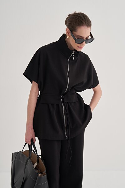 EBU Prive Women's Steel Knitted Oversize Vest Black