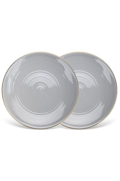 Fissman 2-Piece Dinner Plate 21cm Porcelain Plate Firmina Golden Rim Lead-Free & Food-Safe, Gray