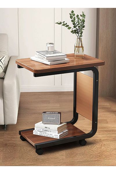 EqiEch C-Shaped Side Table with Storage Bag for Couch & Bed, 45x30x65cm