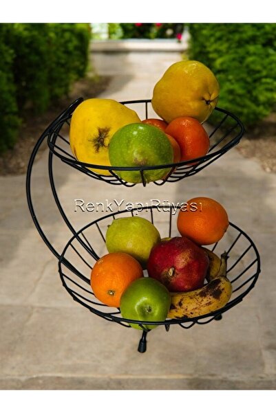 RENK YAPI RÜYASI 2 KATLI MEYVE SEPETİ, SİYAH,METAL,MEYVELİK, SUNUM SEPETİ, ME...