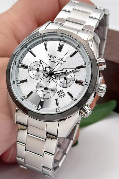 Ferrucci Function Men's Wristwatch Silver Color Steel Cord & Case 3 Atm Water Resistance Zmfer041
