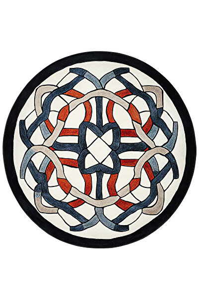 Rugs Modern Halı سجادة دائرية مزخرفة بتصميم هندسي حديث باللون الأحمر والأزرق ...