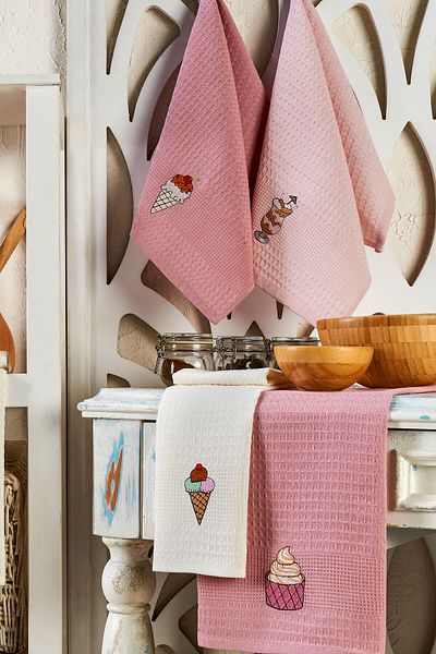Denia Home Textile مجموعة من 6 مناشف مطبخ مطرزة من القطن بنسبة 100% |   قماش للتجفيف 40X60