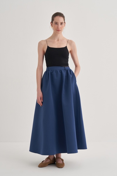EBU Prive Kadın Büzgülü Etek Lacivert