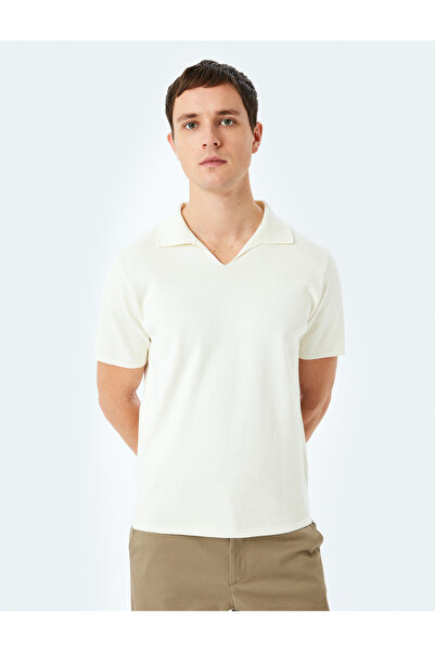 Koton Cotton V Polo Neck Short Sleeve Knitwear T-Shirt