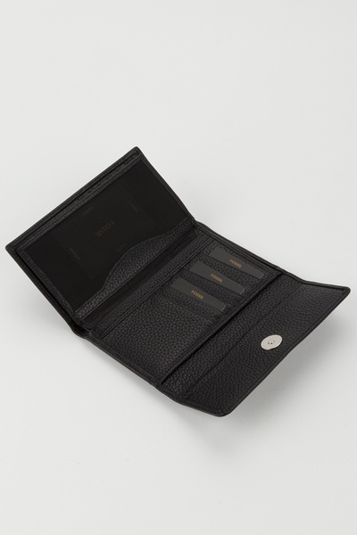 Fossil Kutulu Hakiki Deri Siyah Orta Boy Çok Gözlü Kadın El Portföyü Kartlık Cüzdan