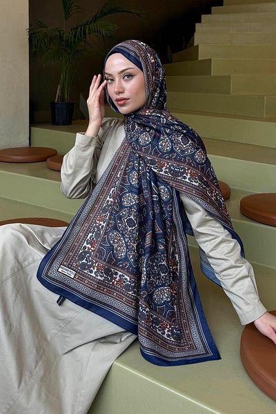 lamelif.com Şal moale cu model retro bleumarin