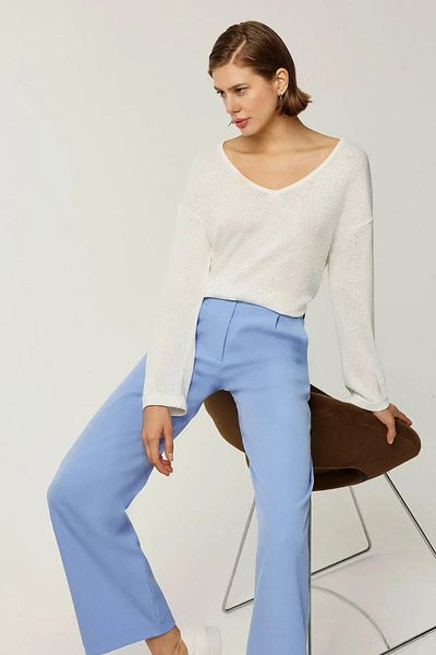 TENA Women's Ecru Long Sleeve V-Neck Blouse
