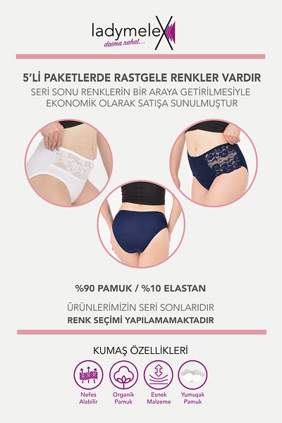 LadyMelex Γυναικείο εσώρουχο με ψηλόμεσο και δαντέλα - Plus Size, Random Model και Χρώμα, 5 τμχ
