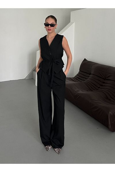 Laluvia Μαύρο Σετ Παντελόνι Miranda Vest - 8456