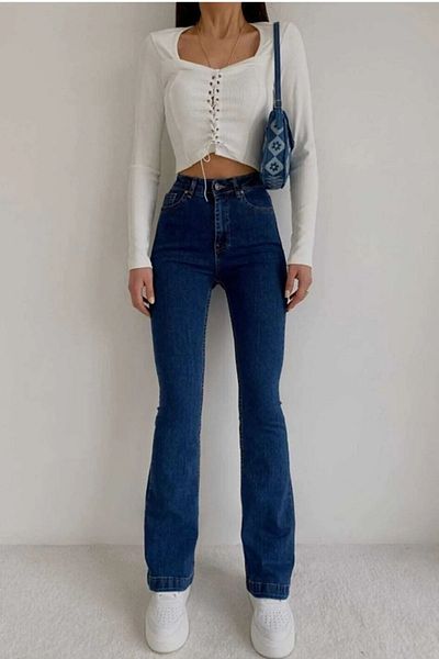 LİMABEL Mystery Milano Women &Apos; S Lara Power Lycra Jeans, Navy Colorfast Jeans, New Season Flared Leg