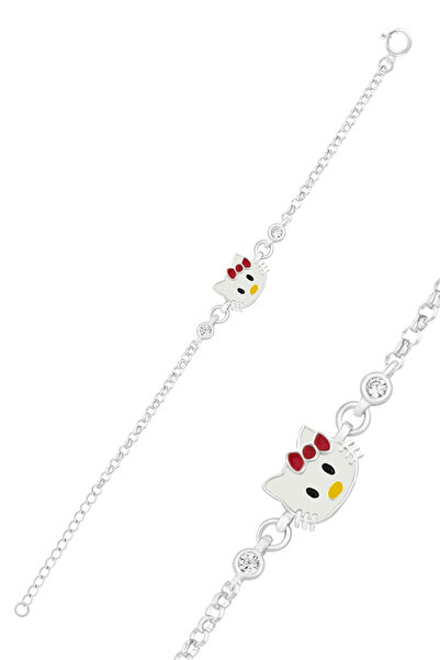 SİLVERA TELKARİ Gümüş Çocuk Bileklik Kedi Motifli Mineli Çocuk Bileklik 925 A...