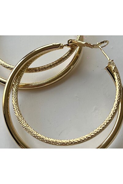 Sasa Steel Jewelry Çelik İşlemeli 2’li Halka Küpe Altın
