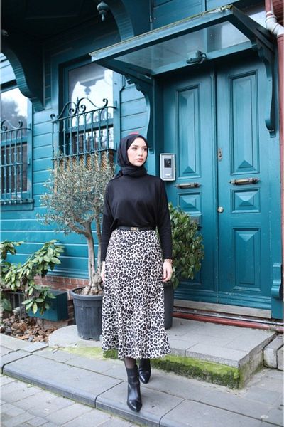 Modayakamoz Fusta creponată midi hijab cu talie înaltă pentru femei de sezon nou