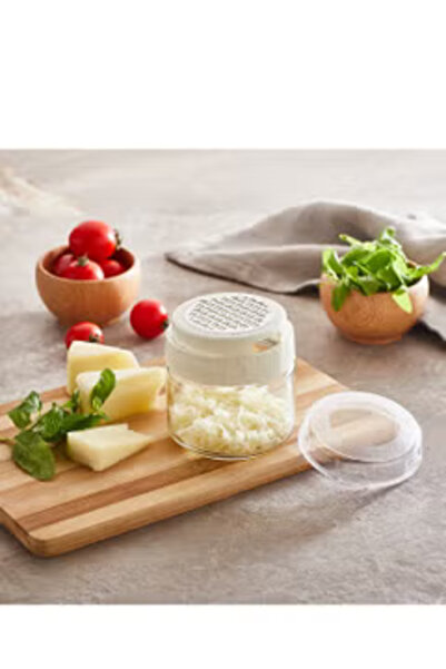 Qlüx مبشرة ستانلس ستيل مع وعاء زجاجي سعة 300 مل وغطاء بلاستيكي طقم من قطعتين